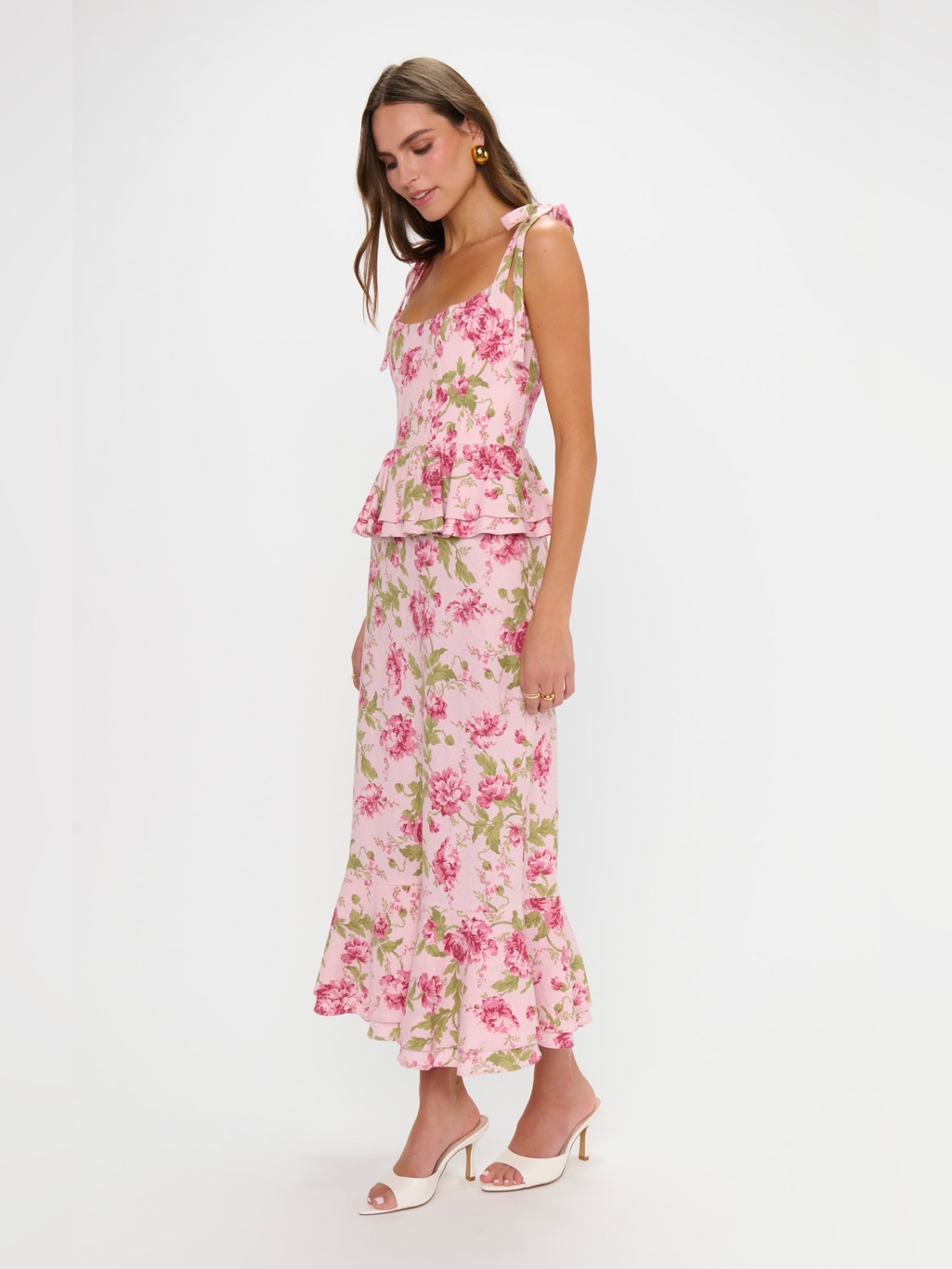 Show Me Your Mumu Pauline Peplum Midi Dress Size Large L Garden Romantic Floral